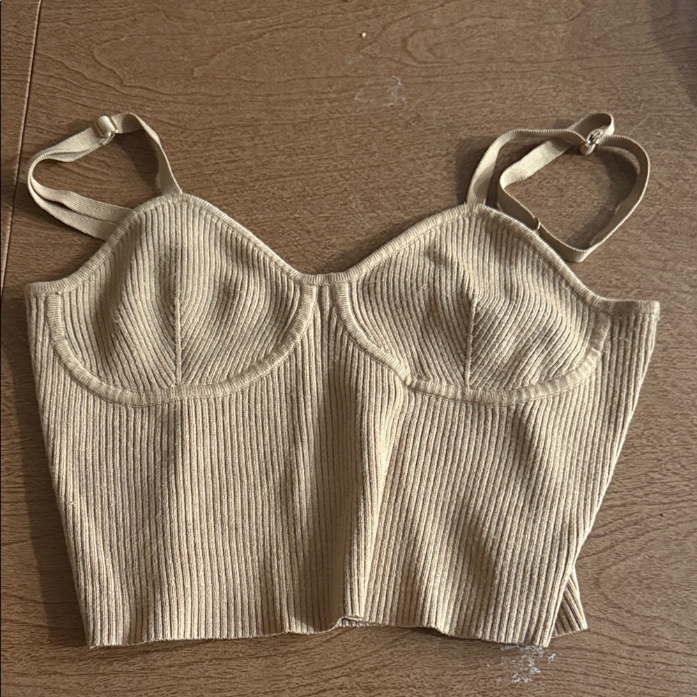 Say What? Tan Ribbed Crop Top